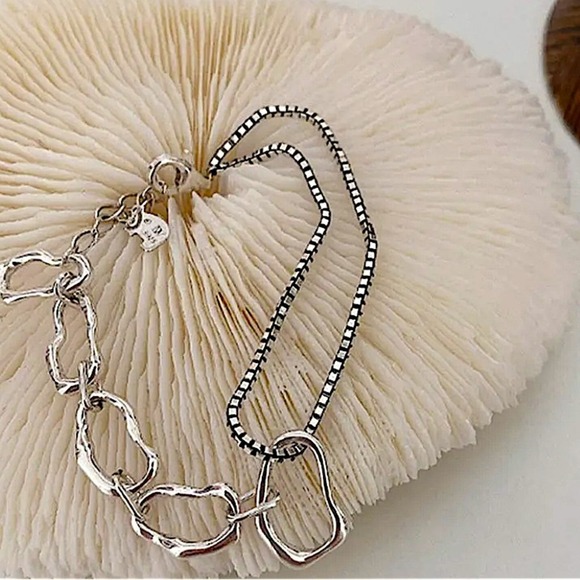 Sterling Silver Minimalist Bracelet, Irregular, Geometric, Dainty, Trendy - Picture 9 of 10